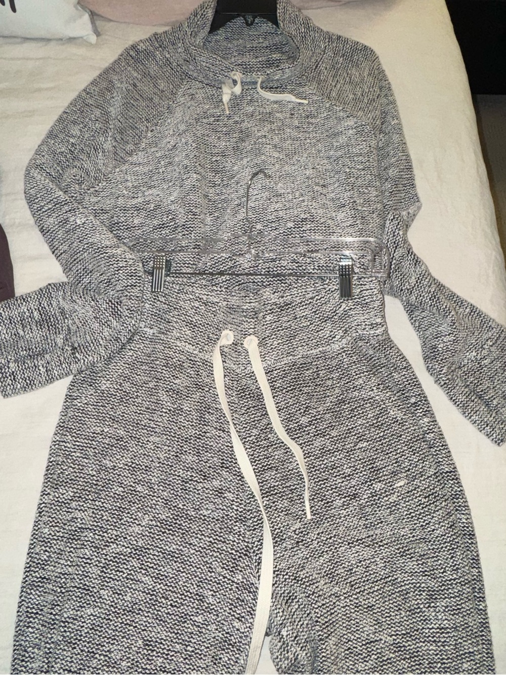 aerie Black and White Marled Knit Hoodie (XL) & Jogger (M) set